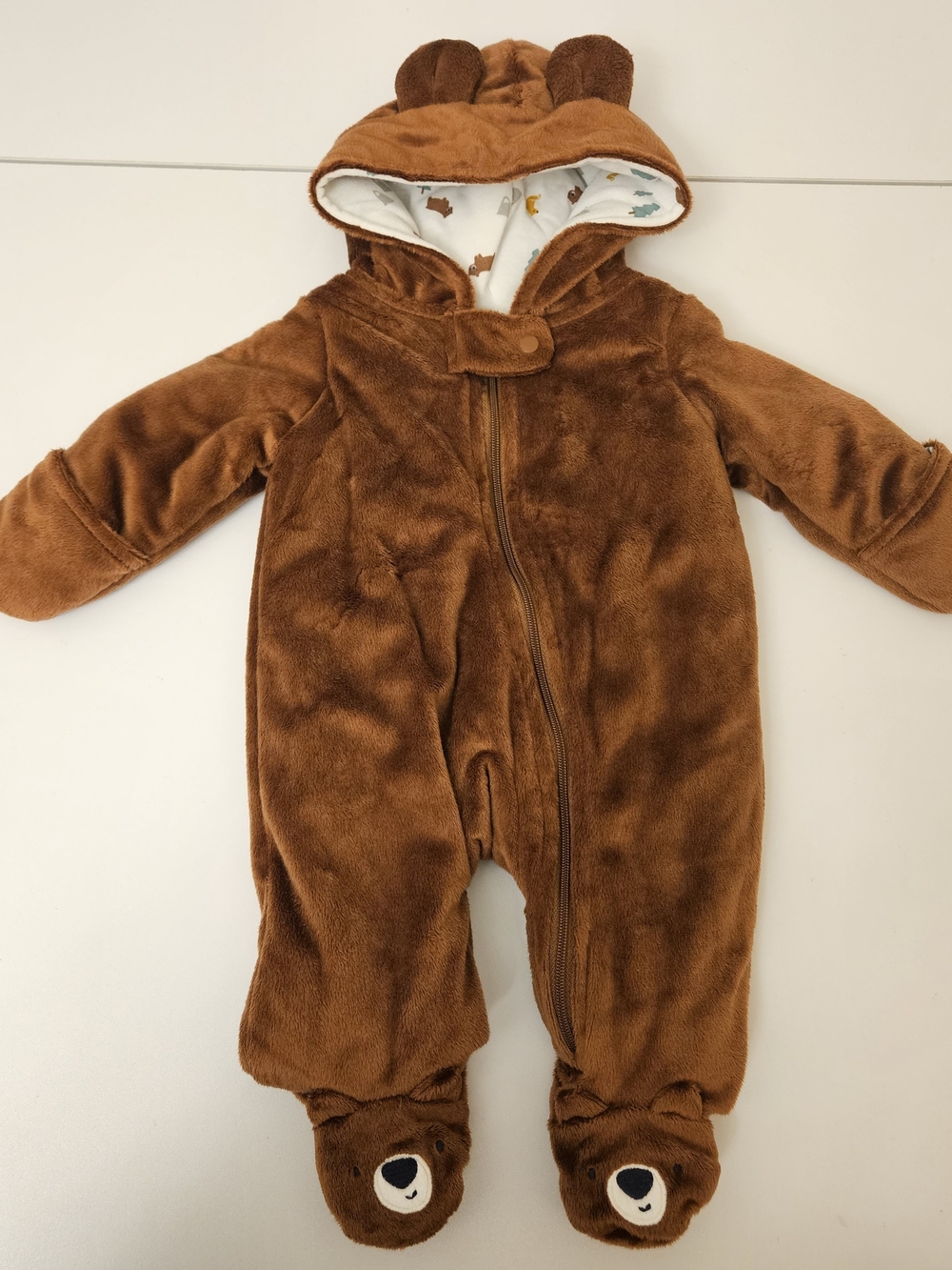 Carter's Brown Plush Bear Hooded Footed One-Piece Just One You Newborn